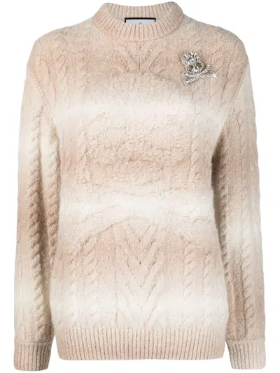 Philipp Plein Skull&bones Stripe-pattern Knitted Jumper In White
