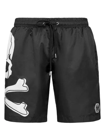 Philipp Plein Skull & Bones Swim Shorts In Black