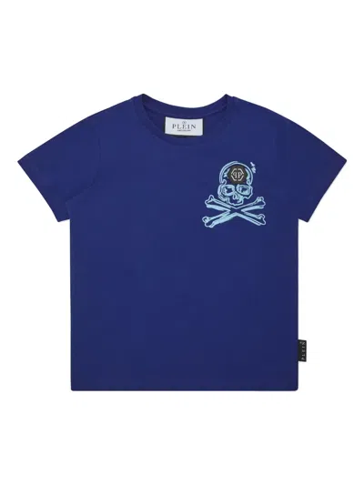 Philipp Plein Kids' Skull&bones T-shirt In Blau