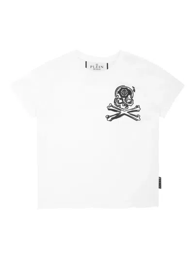 Philipp Plein Kids' Skull&bones T-shirt In White