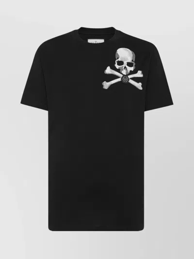 Philipp Plein Skull And Crossbones Graphic Crew Neck T-shirt In Black