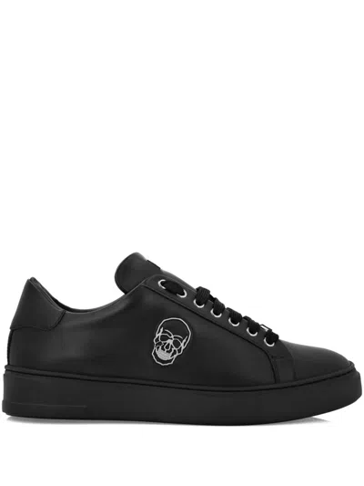 PHILIPP PLEIN SKULL-APPLIQUÉ LEATHER SNEAKERS