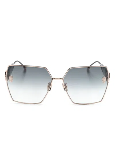 Philipp Plein Skull-appliqué Oversize Sunglasses In Black