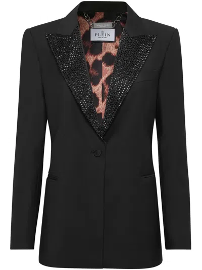 Philipp Plein Skull-appliqué Velvet Blazer In Black