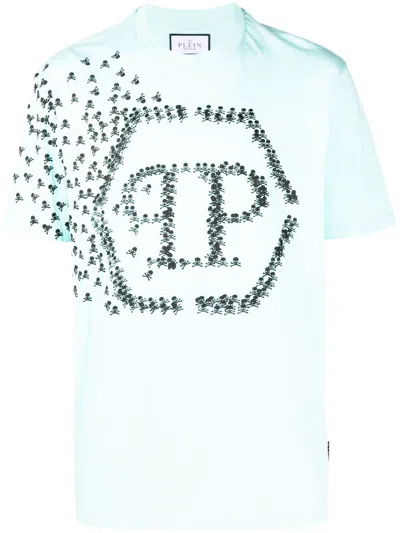 Philipp Plein Skull Bones Logo-print T-shirt In Blue