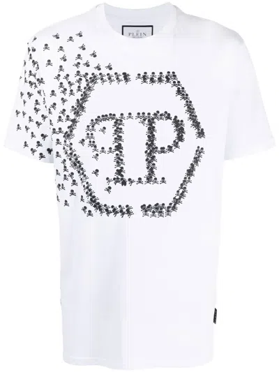 Philipp Plein Cotton T-shirt With Contrasting Hexagon Logo Print On The Chest In White