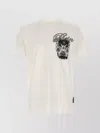 Philipp Plein Ribbed Crew Neck T-shirt With Logo Patch And Chest Print In White