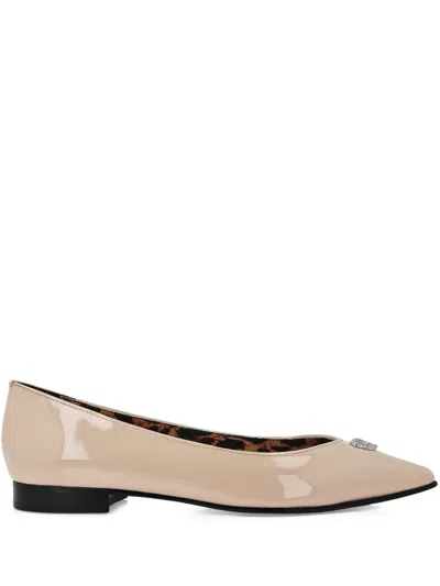 Philipp Plein Skull Detail Pointed Ballerina Shoes In Neutral