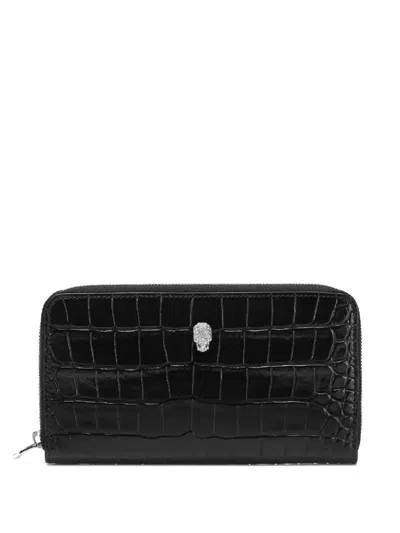 Philipp Plein Skull-embellished Crocodile-effect Wallet In Black