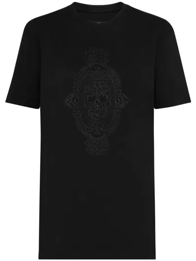 Philipp Plein Skull-embroidered Cotton T-shirt In Black