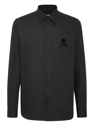 Philipp Plein Skull-embroidered Long-sleeve Shirt In Black