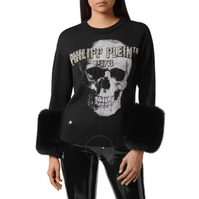 Philipp Plein Skull Embroidered Round Neck Pullover In Black