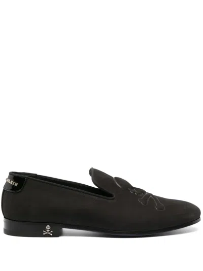 Philipp Plein Skull-embroidered Suede Loafers In Black
