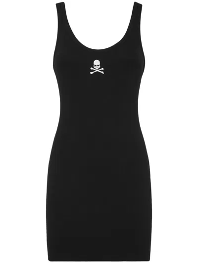Philipp Plein Skull-embroidered Tank Minidress In Black