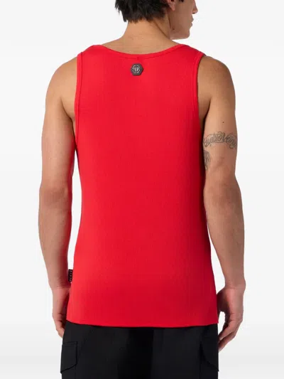 Philipp Plein Skull-embroidered Tank Top In Red