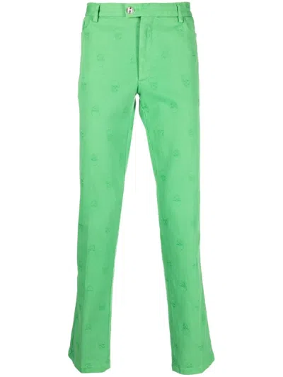 Philipp Plein Skull Embroidery Straight-leg Jeans In Green