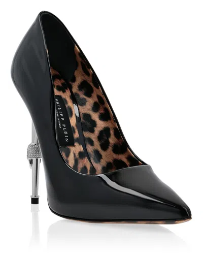 Philipp Plein Skull Heel Patent Leather Pumps In Black