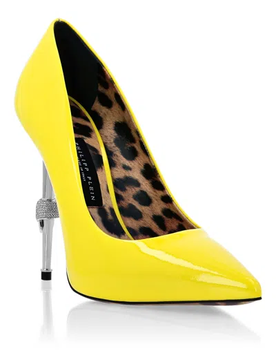 Philipp Plein Skull Heel Patent Leather Pumps In Yellow