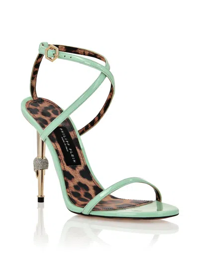 Philipp Plein Leopard 115mm Skull-embellished Sandals In Blue