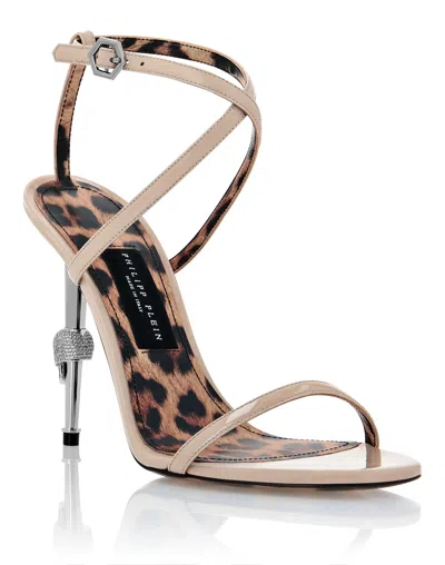 Philipp Plein Skull Heel Sandals In Brown