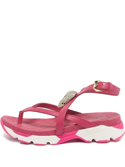 Pre-owned Philipp Plein Skull Leather Sandal In Pink