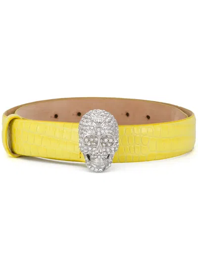 Philipp Plein Skull Logo Plaque Belt In Yellow