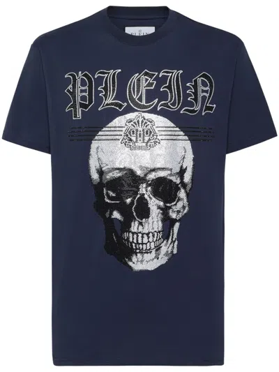 Philipp Plein Skull Logo-print Cotton T-shirt In Blue