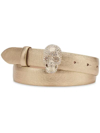 Philipp Plein Skull Metallic Leather Belt In Gold