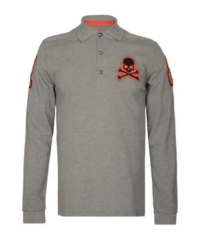 Philipp Plein Skull Pattern Polo Shirt In Gray