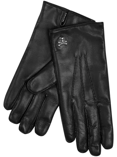 Philipp Plein Skull-plaque Leather Gloves In Schwarz