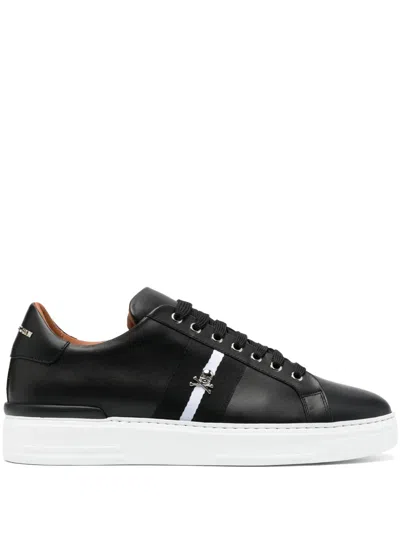 Philipp Plein Leather Lo-top Sneakers Stripes Unisex In Black