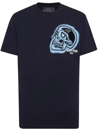 Philipp Plein Skull-print Round-neck T-shirt In Blue