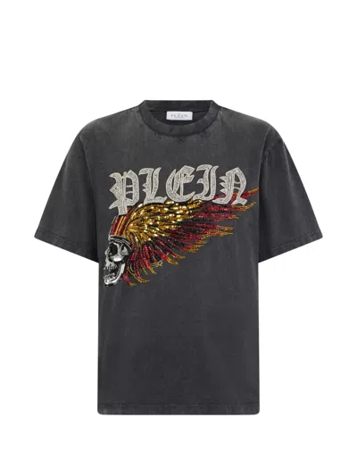 Philipp Plein Skull-print Round-neck T-shirt In Gray