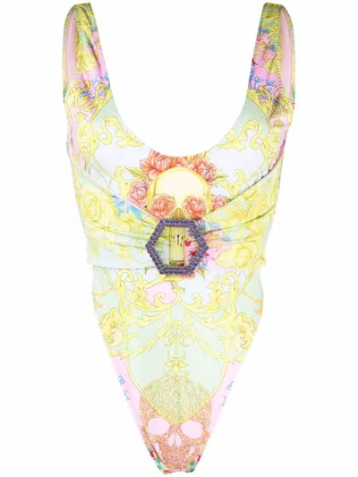 Philipp Plein Skull-print Swimsuit In Pink
