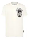 Philipp Plein Ribbed Crew Neck T-shirt With Logo Patch And Chest Print In White
