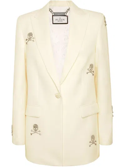 Philipp Plein Skull Strass Blazer In Neutral