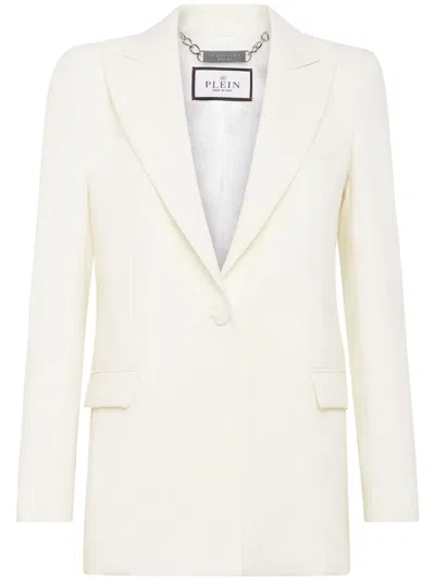 Philipp Plein Skull Stud-embellished Satin-finish Blazer In White