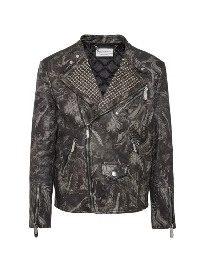 Philipp Plein Skull Studded Biker Jacket In Multi