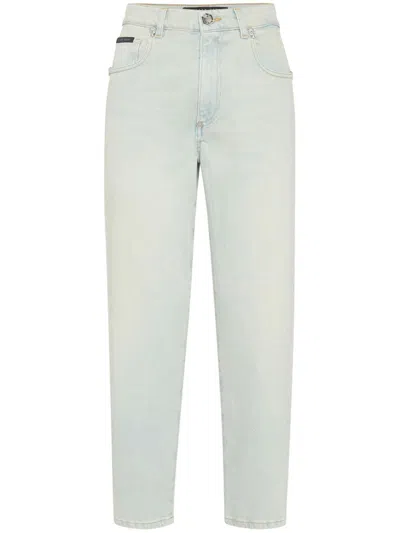 Philipp Plein Skull-studded Tapered Jeans In Blue