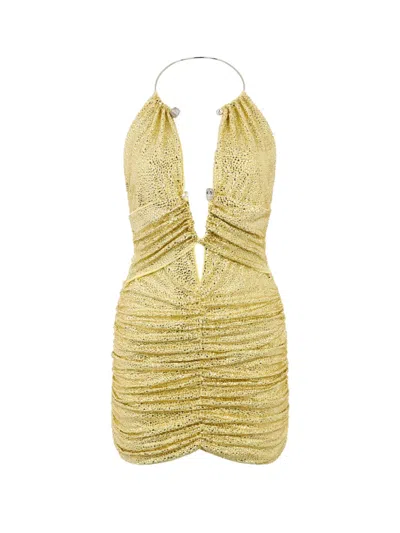 Philipp Plein 스컬 피어싱 주름 미니 드레스 In Yellow