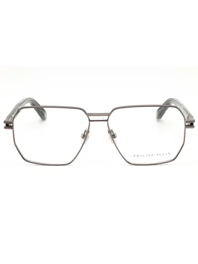 Philipp Plein Sleek Metal Oval Eyeglasses For Men In Gray