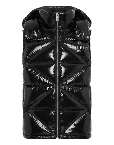 Philipp Plein Hexagon Logo-plaque Padded Gilet In Black