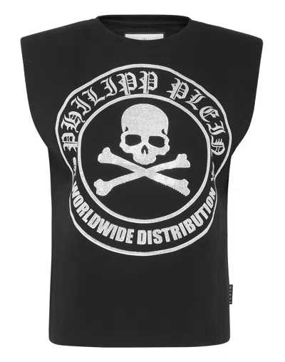 Philipp Plein Sleeveless T-shirt Crystal Skull With Crystals In Black