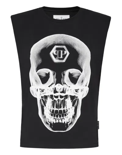 Philipp Plein Sleeveless T-shirt Skull In Black