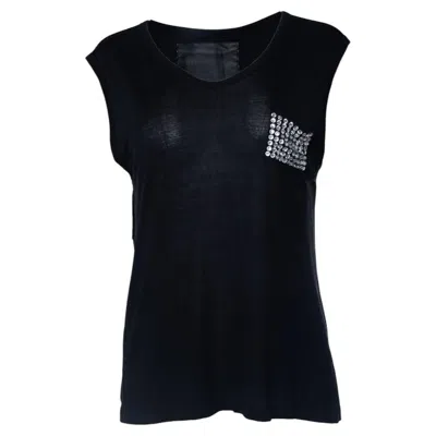 Pre-owned Philipp Plein , Sleeveless Top With Strass Pocket In Black