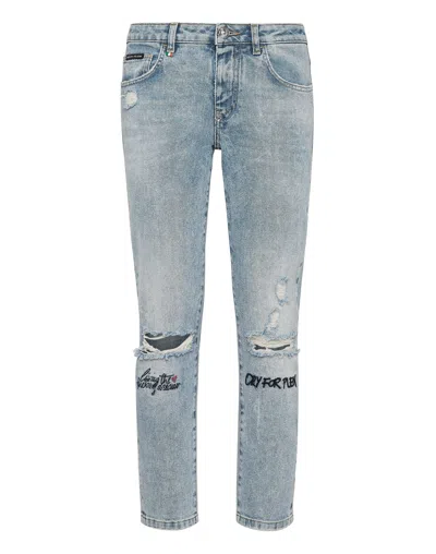 Philipp Plein Slim Boyfriend Statement In Blue