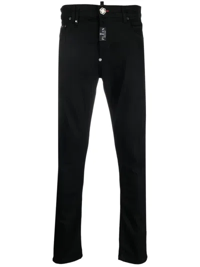 Philipp Plein Logo-patch Slim-fit Jeans In Black