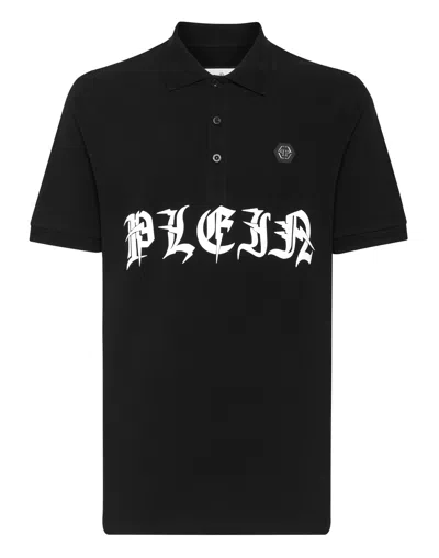 Philipp Plein Slim Fit Piquet Polo Shirt Ss Gothic Plein In Black