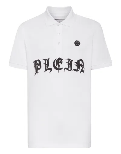 Philipp Plein Slim Fit Piquet Polo Shirt Ss Gothic Plein In White