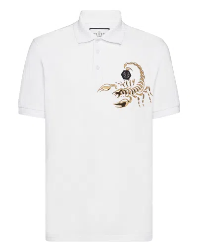 Philipp Plein Slim Fit Polo Shirt Scorpion In White